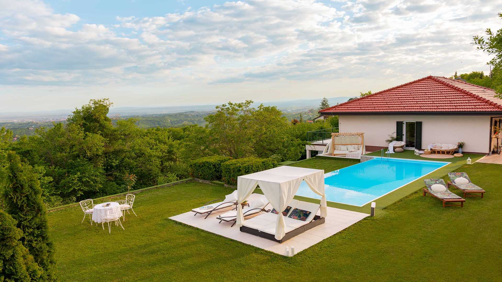 Modern countryside villa with a pool and spa